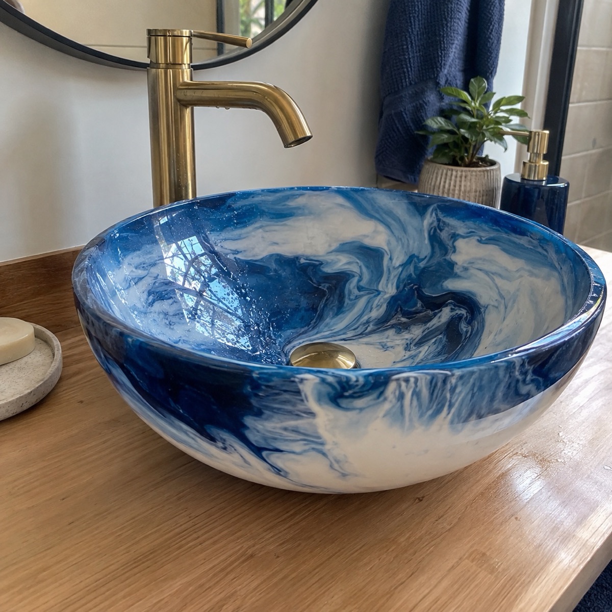 Blue resin vessel sink